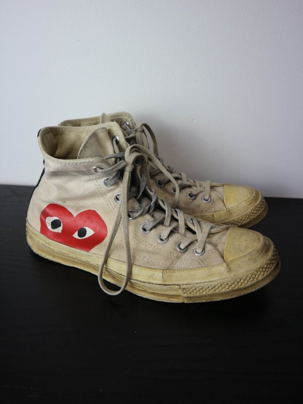 Converse Comme Des Garcons Play Heart High Top Canvas Heavy Use Mens 9 Cream